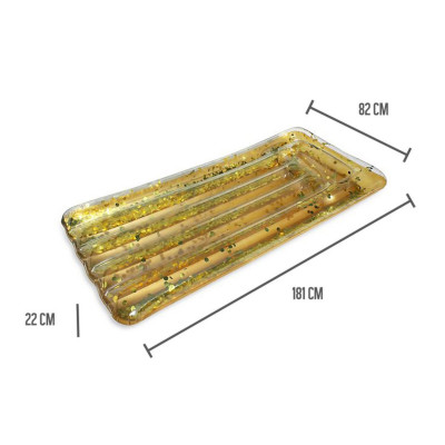 Aufblasbare Matratze mit goldenen Glitzerpartikeln