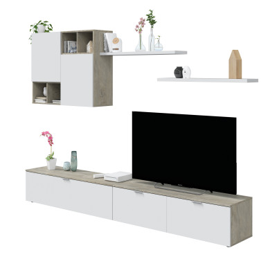 Wand-TV-Ständer-Set 2 niedrige Schränke, 2 Regale und Hochschrank FOTV16690C