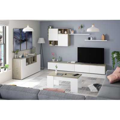 Ensemble meuble TV mural 2 meubles bas, 2 étagères et meuble haut FOTV16690C