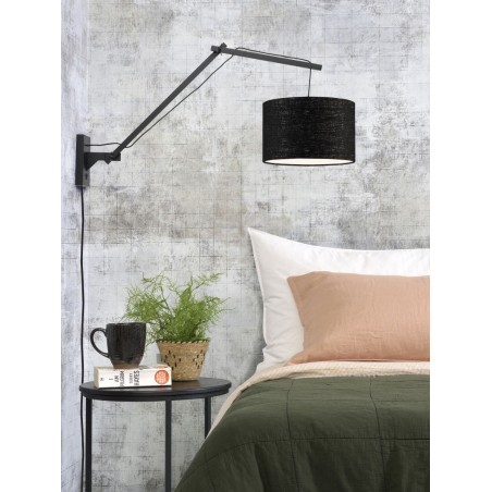 Анди стенна лампа в черен бамбук и лен с две фуги