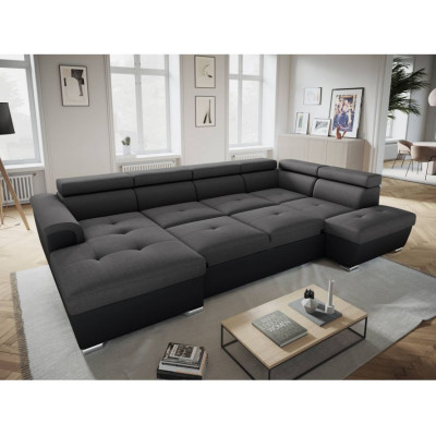 Парма панорамен разтегателен диван с 2 кутии в имитация и плат