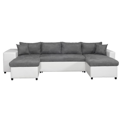 Maria U Plus панорамен разтегателен диван, лява ниша, от изкуствена кожа и микрофибър