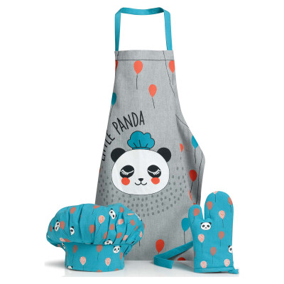 Sada zástěry Panda, čepice a kuchyňské rukavice pro děti