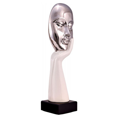 Nachdenkliche Gesichtsskulptur aus Chrom