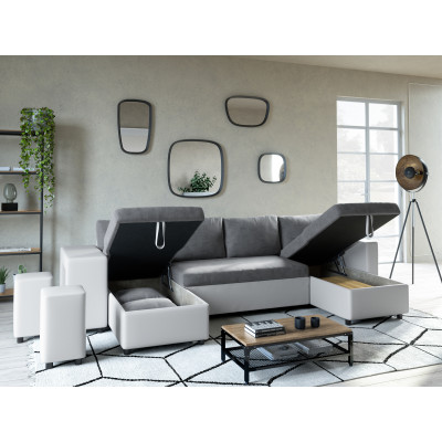 Maria U Plus panoramisk konvertibel sofa, venstre niche, i imiteret læder og mikrofiber