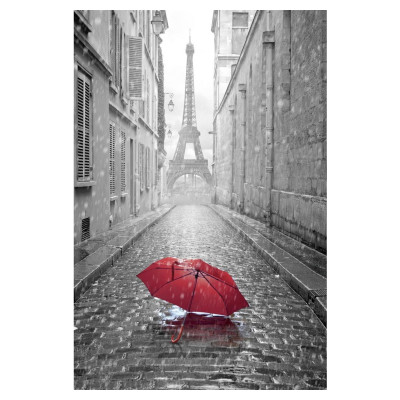 Klaaslaud Eiffeli torni punane vihmavari