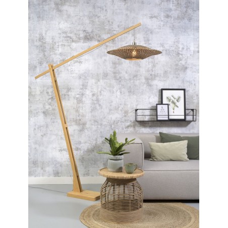 Lámpara de pie Bali de bambú con dos articulaciones