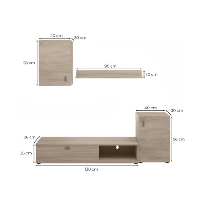 Mueble para TV Livia de 2 puertas con estante y columnas de pared