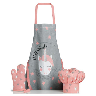 Delantal, gorro y guante de cocina con diseño de unicornio para niños