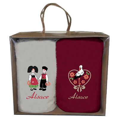 Caja de 2 toallas de mano bordadas de Alsacia