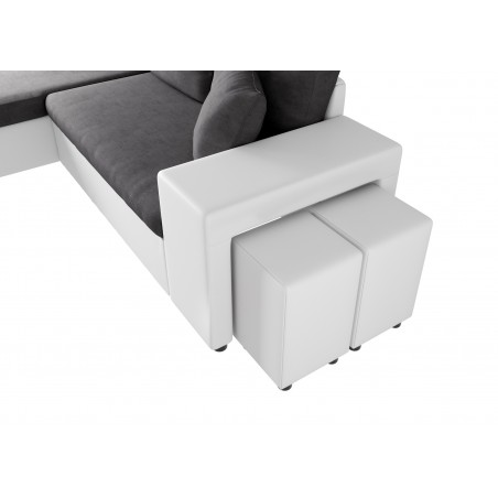 Γωνιακός καναπές δεξιάς γωνίας μετατρέψιμος Maria Plus με σταθερή εσοχή δεξιά και 2 πουφ