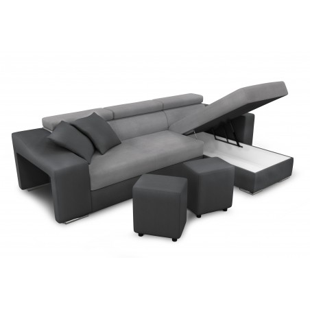 Γωνιακός καναπές αριστερός Stilo μετατρέψιμος με αποθηκευτικό χώρο και 2 πουφ