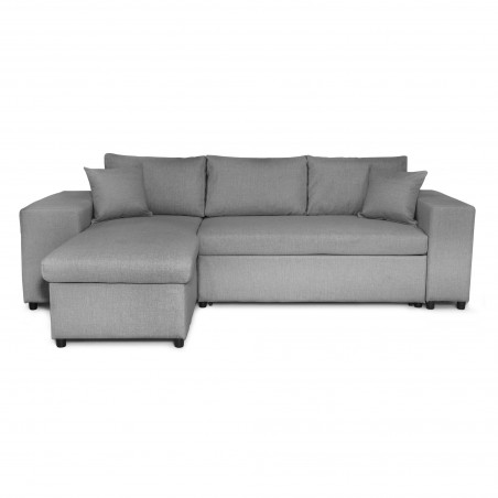 Maria Pac μετατρέψιμος δεξιός γωνιακός καναπές με σταθερή θέση στα δεξιά και ράφι αριστερά και 2 πουφ