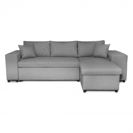 Maria Pac μετατρέψιμος αριστερός γωνιακός καναπές με σταθερή θέση στα αριστερά και ράφι στα δεξιά και 2 πουφ