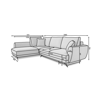 Larde πτυσσόμενος δεξιός γωνιακός καναπές