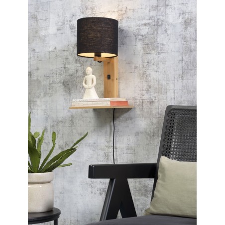 Zidna svjetiljka od bambusa i lana Ande s policom