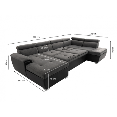 Parma panoramski kauč na razvlačenje s 2 kutije u imitaciji i tkanine
