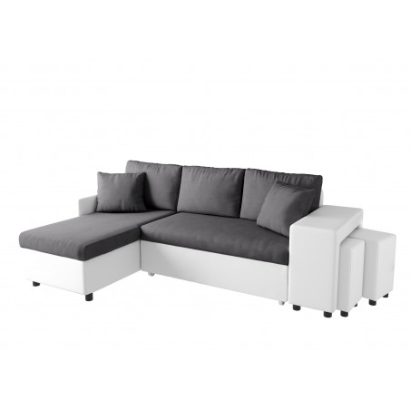 Maria Plus convertible right corner sofa with fixed niche on the right and 2 poufs