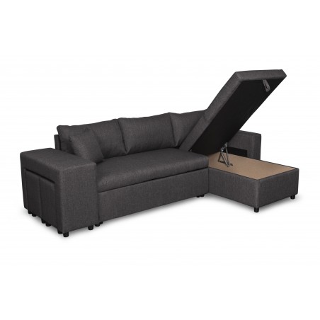 Maria Plus convertible left corner sofa with fixed niche on the left and 2 poufs