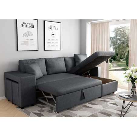 Maria Plus Left Convertible Corner Sofa with Fixed Niche on the Left and 2 Poufs