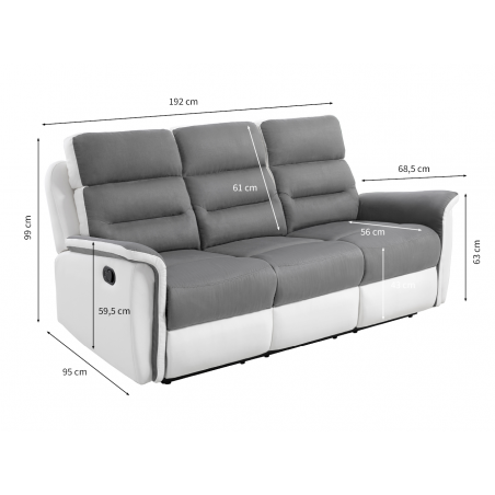 9222 3-seater faux leather and microfiber manual relaxation sofa