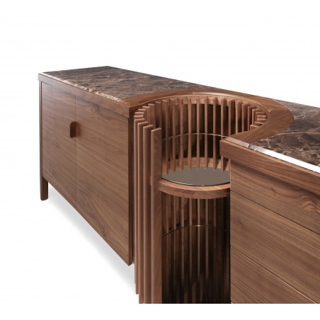 Carousel sideboard in walnut and marble