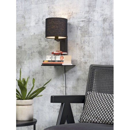 Andes wall light in black bamboo and linen with shelf