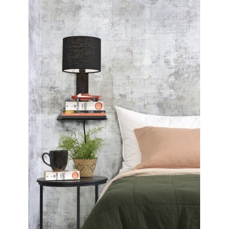 Andes wall light in black bamboo and linen with shelf