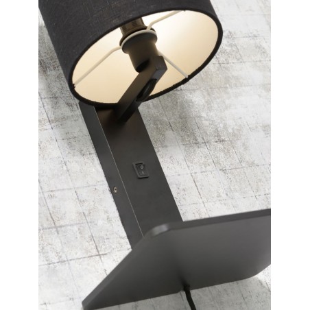 Andes Black Bamboo and Linen Wall Lamp with Shelf