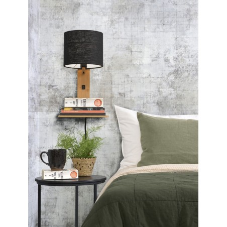 Andes natural bamboo and linen wall light with shelf