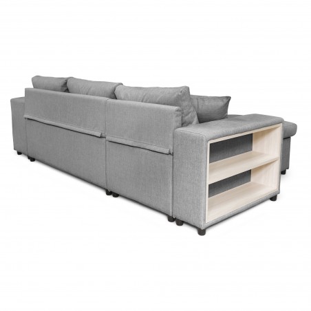 Maria Pac convertible right corner sofa with fixed niche on the right and shelf on the left and 2 poufs