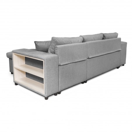 Maria Pac convertible left corner sofa with fixed niche on the left and shelf on the right and 2 poufs