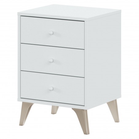 Bedside table FOCOM7803 Scandinavian 3 drawers white and wooden legs