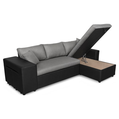 Maria Plus convertible left corner sofa with box and 2 poufs