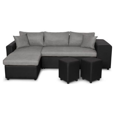 Maria Plus convertible right corner sofa with trunk and 2 poufs
