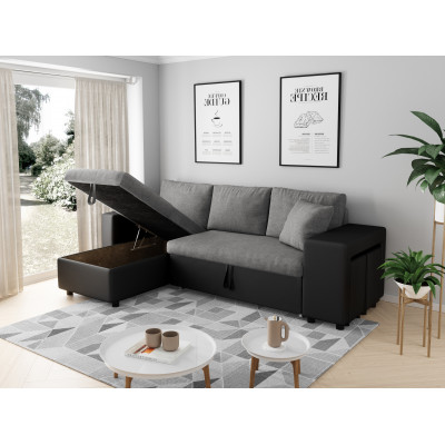 Maria Plus convertible right corner sofa with trunk and 2 poufs