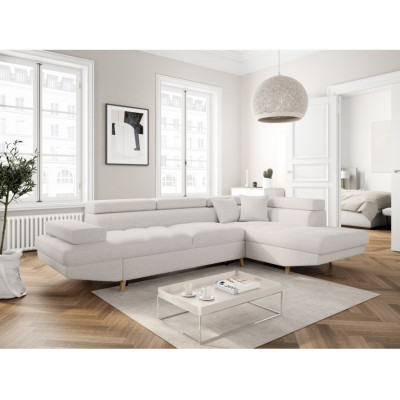 Rio Scandinave straight convertible corner sofa in bouclette fabric with wooden legs box