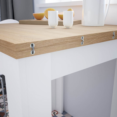 Extendable auxiliary table in oak white