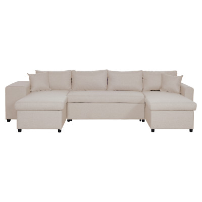 Maria U Plus panoramic convertible sofa, niche on the left, with 2 boxes and 2 fabric poufs