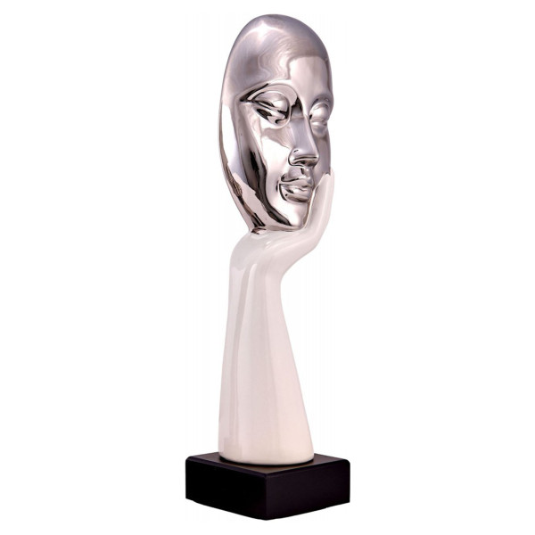 Chrome Pensive Face Sculpture