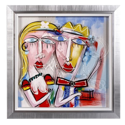 Painting on plexiglass Portrait couple in love