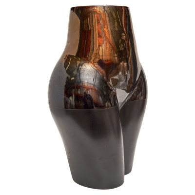 1983 shiny black and copper vase
