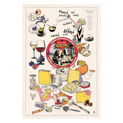 Les Grands Fromages printed tea towel