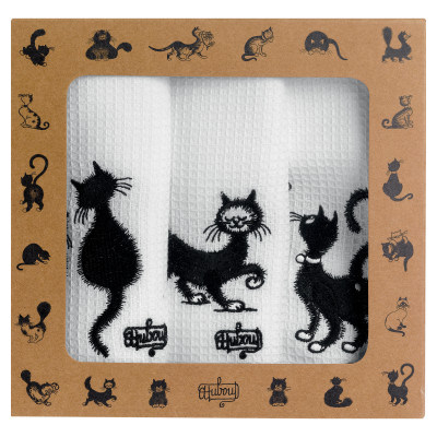 Set of 3 Dubout Les Chats Embroidered Tea Towels