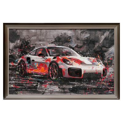 Framed Red Porsche Painting