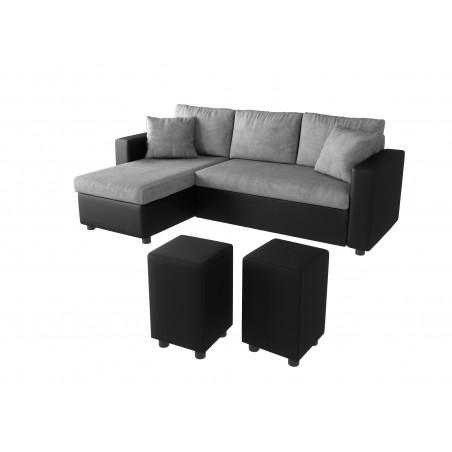 L200POUF vartoma ir konvertuojama kampinė sofa su 2 pufais