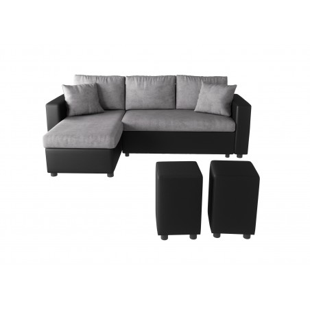 L200POUF vartoma ir konvertuojama kampinė sofa su 2 pufais