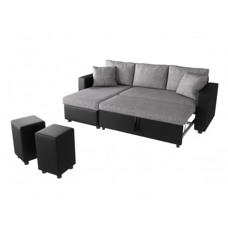 Kampinė sofa L200POUF, reversuojama ir konvertuojama su 2 pufais
