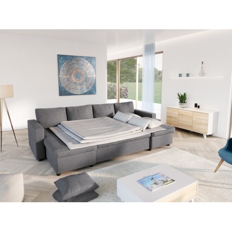 Maria U formos panoraminė sofa-lova su 2 daiktadėžėmis