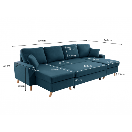 Artiku konvertējamais panorāmas dīvāns ar 2 lādes